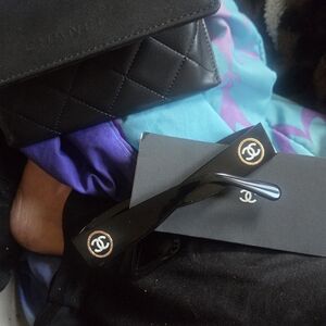 CHANEL Black Sunglasses with Gold Accents